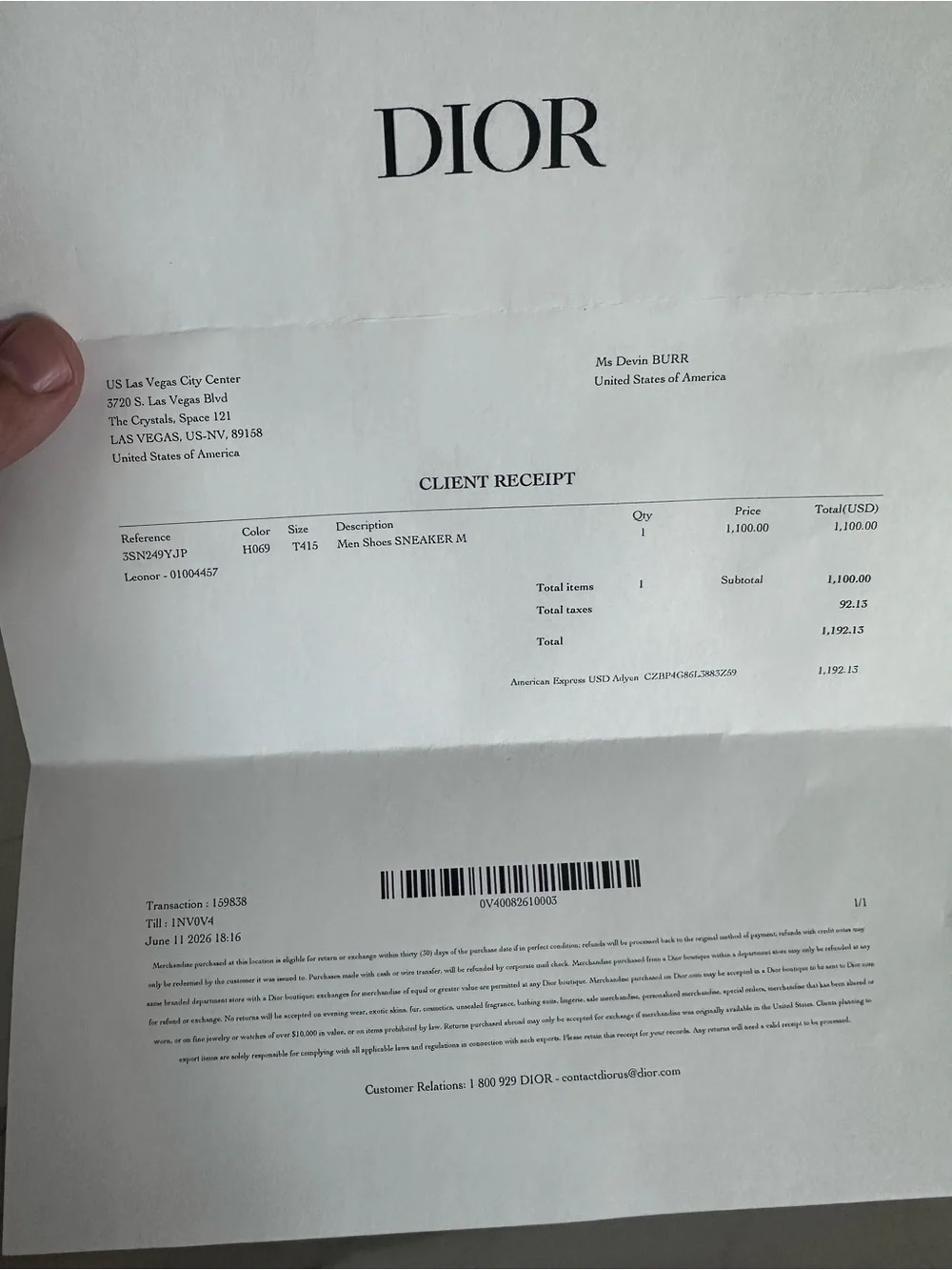 Dior White and Black Branded Receipt Paper